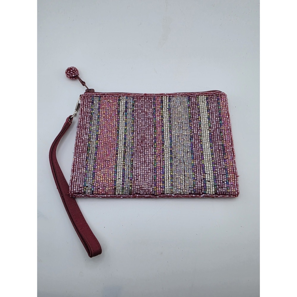 Amanda Smith Beaded Wristlet Clutch Red Multicolor Striped Y2K Bag - Picture 2 of 3